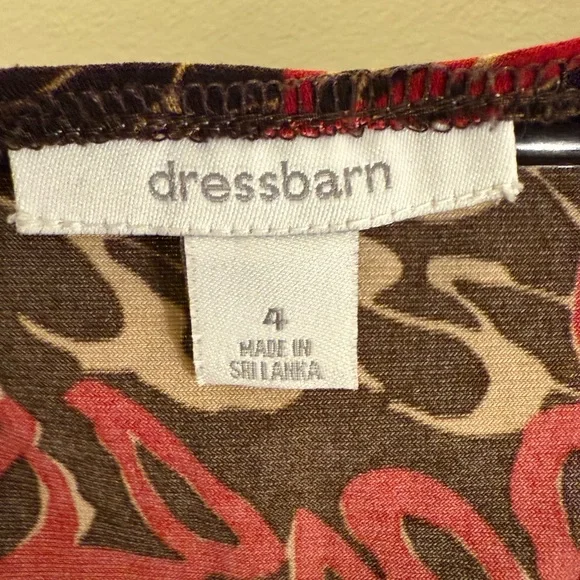 Dressbarn Red and Black Sheath Dress V-Neck 3/4 Sleeve - Picture 2 of 3